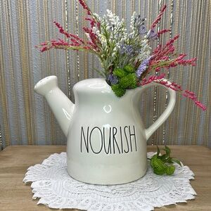 Rae Dunn White Watering Can with Floral Accents